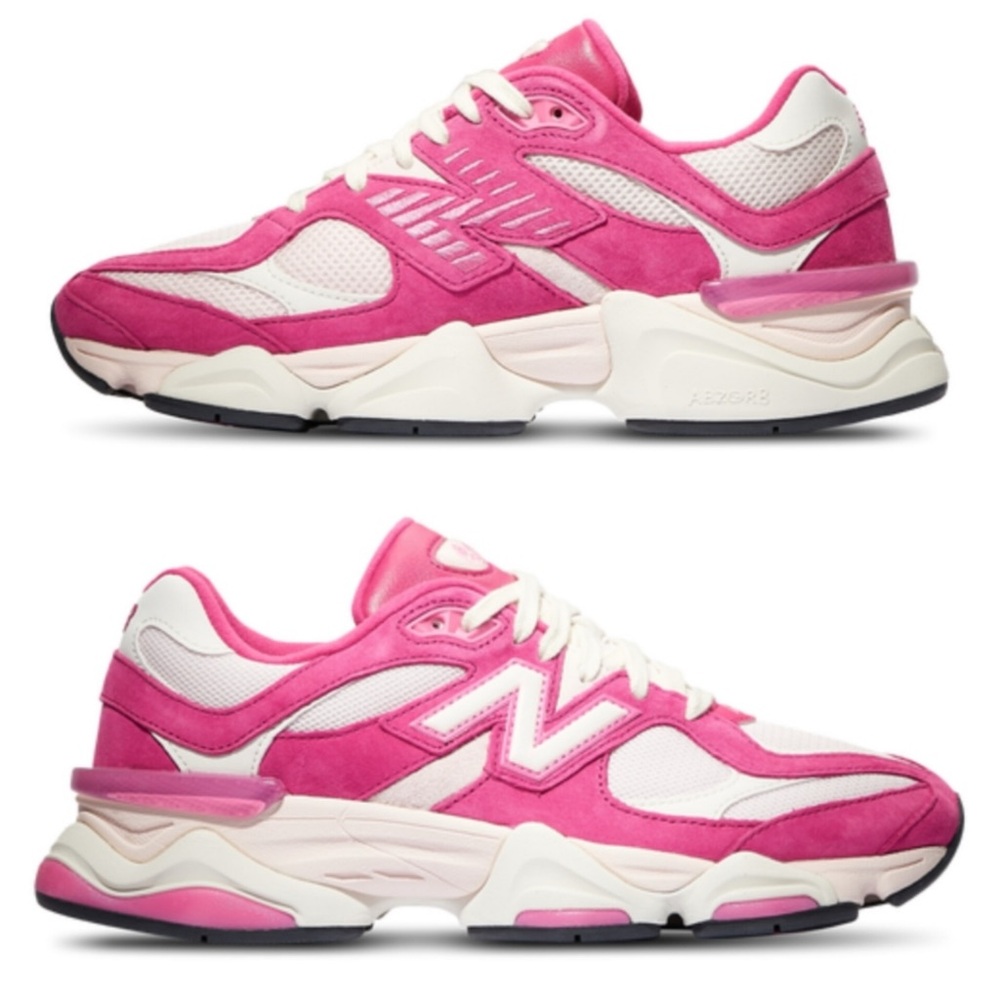 . New Balance Womens Fuschia Pink/White Suede 9060 Sneakers - Picture 7 of 15